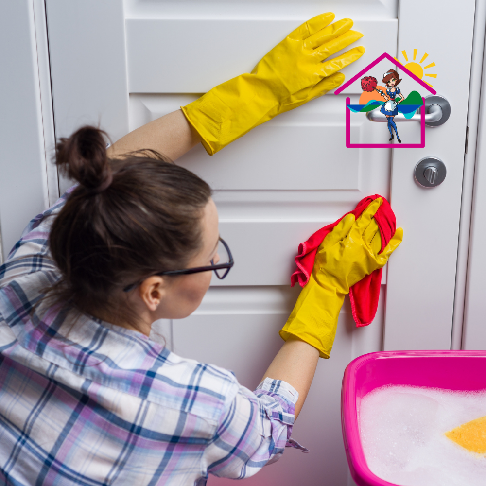 House cleaning Surf coast 13 women deep cleaning a door with gloves and a bucket of water