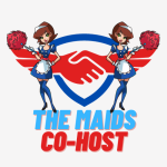 CO-HOST the Maids Co-hosting logo with 2 maids over top of red hand shake
