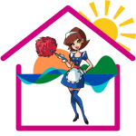The Maids surf coast cleaning service Favcon the maids logo over top of neon pink house